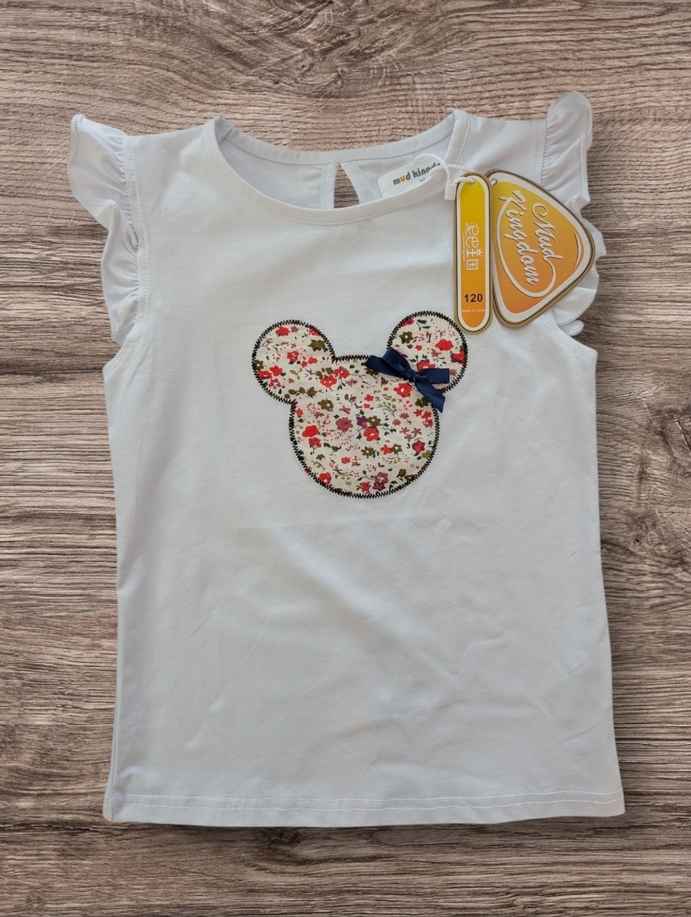 NWT Mud Kingdom Girls White Flutter Sleeve Tee Minnie Mouse Character Size 6-7